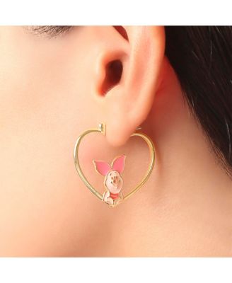 Winnie The Pooh And Piglet Mismatched Heart Hoop Earrings