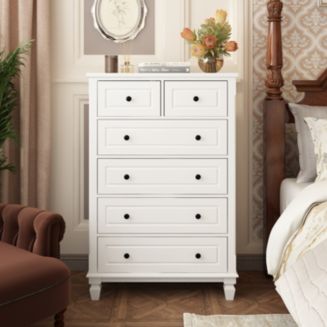 Homsee Modern White 6-Drawers Wood Chest of Drawer Dresser
