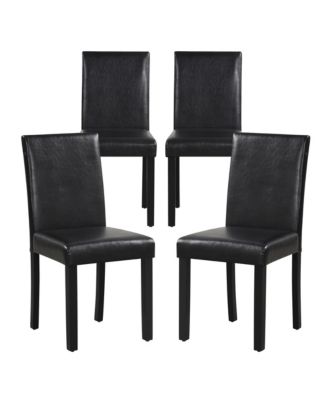 Dining Chair Set of 4 w/ Acacia Wood Frame & Rubber Wood Legs Padded Backrest Brown