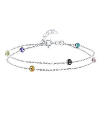 Protection Minimalist Double Row Blue Evil Eye Anklet Ankle Bracelet .925 Sterling Silver