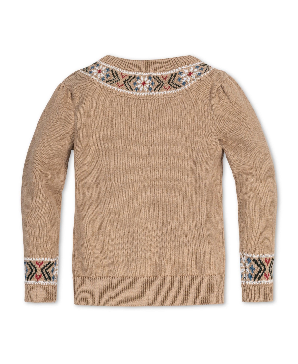 Hope & Henry Baby Girls Organic Long Sleeve Intarsia Trim Crew Neck Sweater