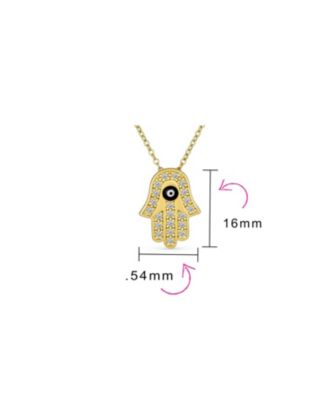 Turkish Evil Eye Hamsa Hand Pendant Necklace Cubic Zirconia CZ 14K Yellow Gold Plated Sterling Silver