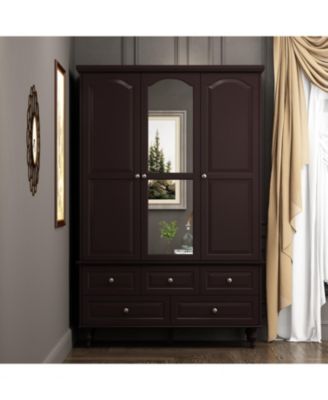 Brown Paint Big Wardrobe Armoires With Mirror,Drawers,Shelves
