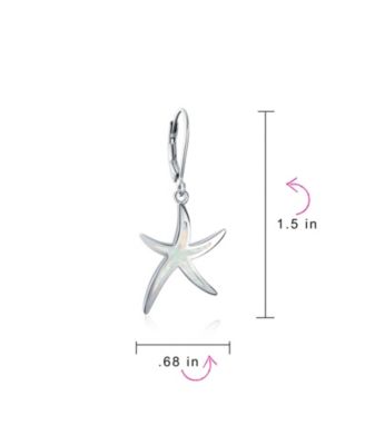 Nautical Aquatic Tropical Beach Vacation Iridescent Created Opal Inlay Starfish Dangle Drop Lever back Earrings Sterling Silver