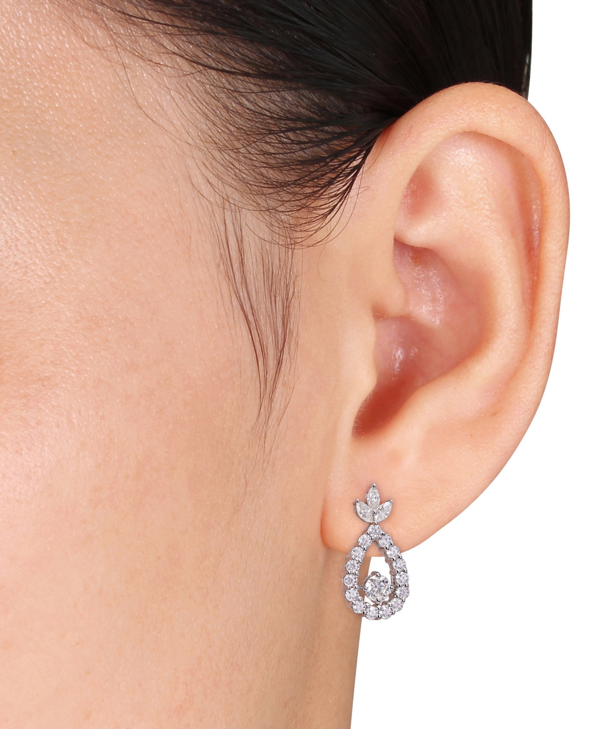 Macy's Moissanite Marquise & Round Teardrop Drop Earrings (2 Ct. T.w.) In Sterling Silver In Sterling Silver Moissanite