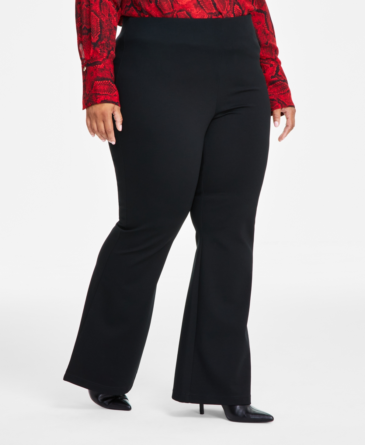 Inc International Concepts Plus Size High-rise Flare-leg Pants, Exclusively At Macy's In Deep Black