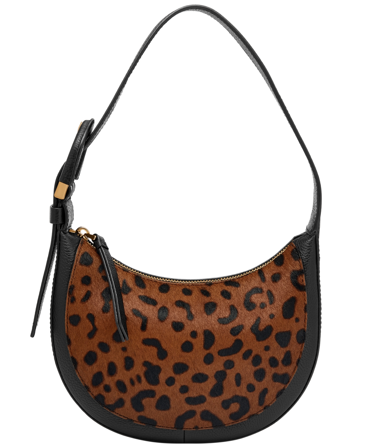 Harwell Leather Crescent Shoulder Bag - Black/Leopard