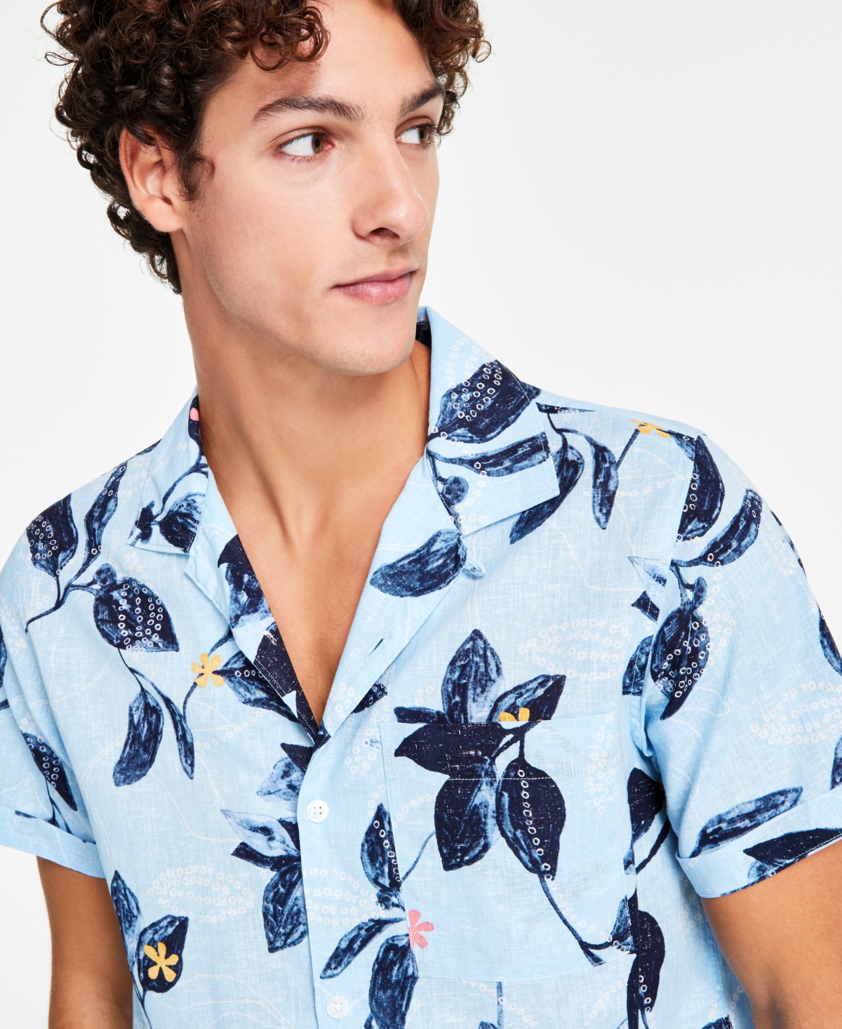 Sun + Stone Men's Pete Leaf Pattern Short-Sleeve Shirt, Created for Macy's