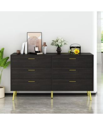 Black Wood Dresser Chest of Drawer With 6 Drawers