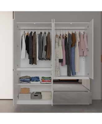 White High Gloss Mirrored Doors Big Wardrobe Combo Armoires