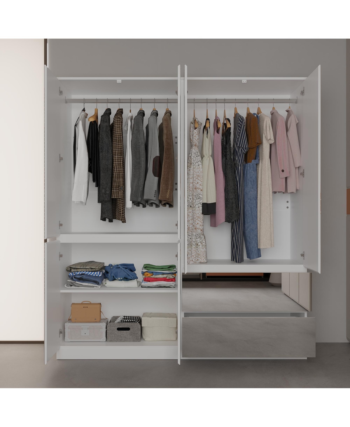 Famapy White High Gloss Mirrored Doors Big Wardrobe Combo Armoires