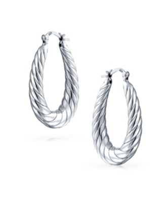 Twisted Wide Hollow Lightweight Oval Tube Large Hoop Earrings .925 Sterling Silver 1.3 Inch