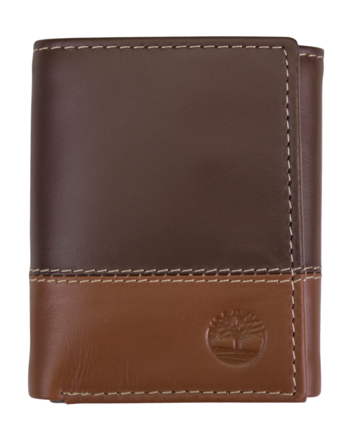 Men's Two-Tone Trifold Leather Wallet - Brown Tan