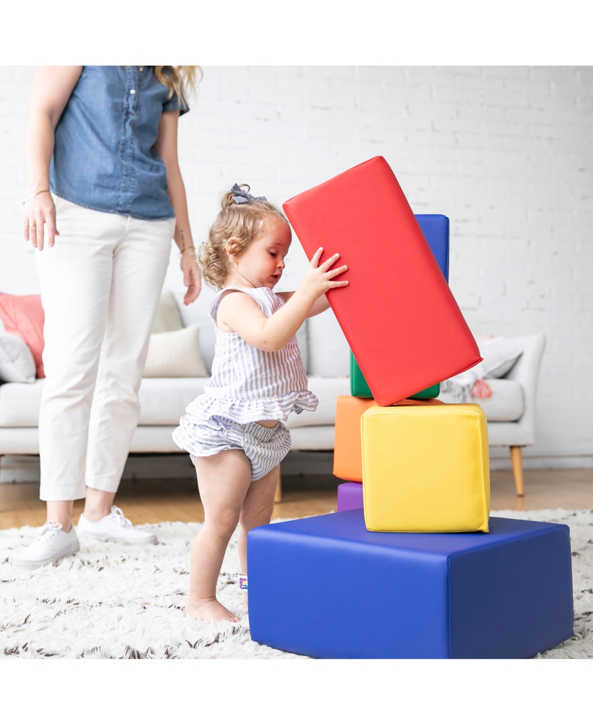 ECR4Kids SoftZone Quad Fold-n-Go Activity Mat and Patchwork Toddler Blocks, 13-Piece - Assorted