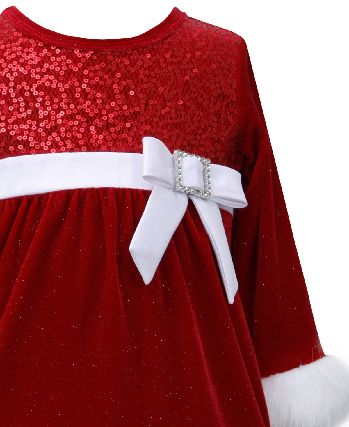 Bonnie Baby Baby Girls Long Sleeved Sequin and Stretch Velvet Santa Dress