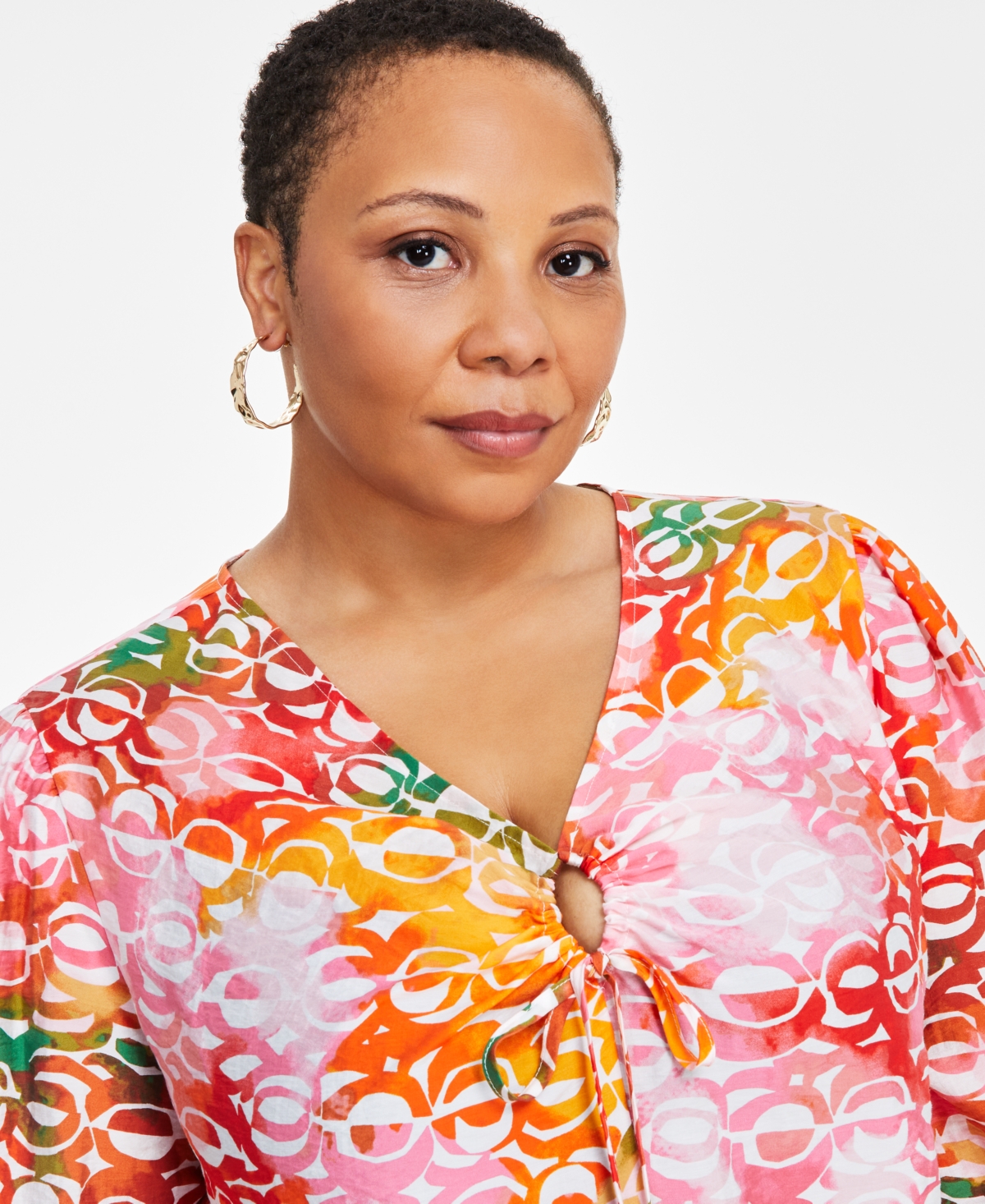 I.n.c. International Concepts Plus Size Long-Sleeve Keyhole Blouse, Exclusively at Macy's