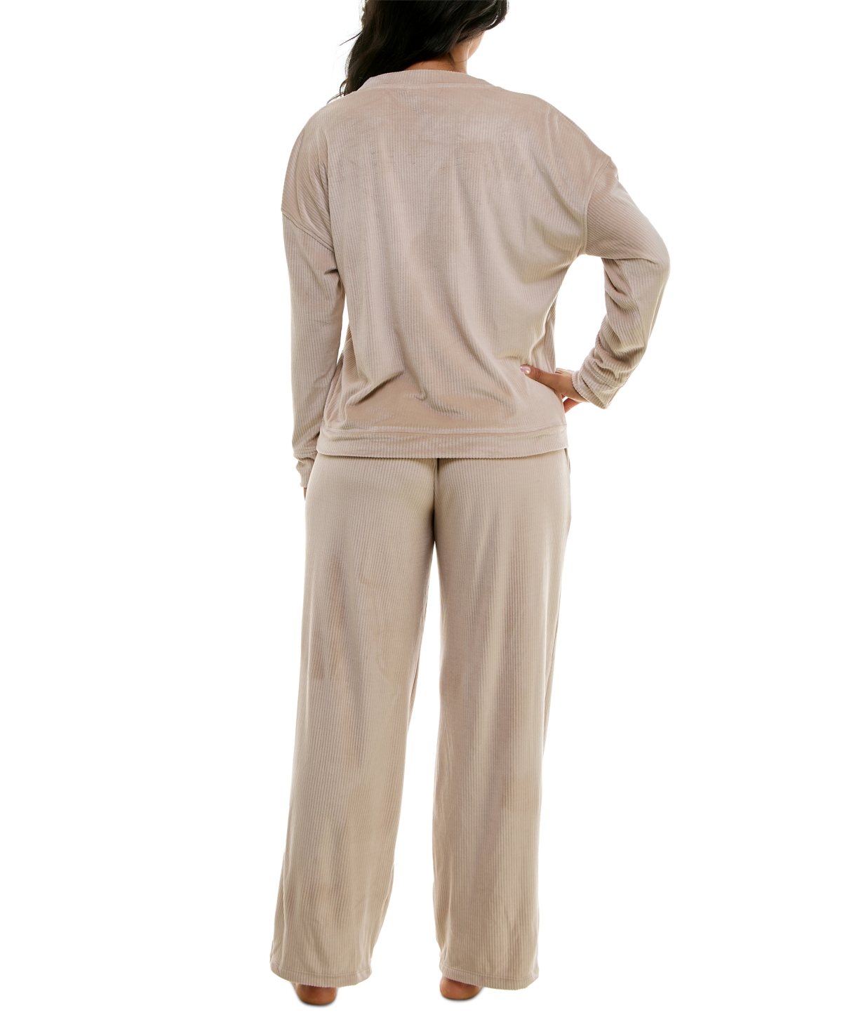 Roudelain Women's Long-Sleeve Ribbed Velour Pajama Set - Goat 250