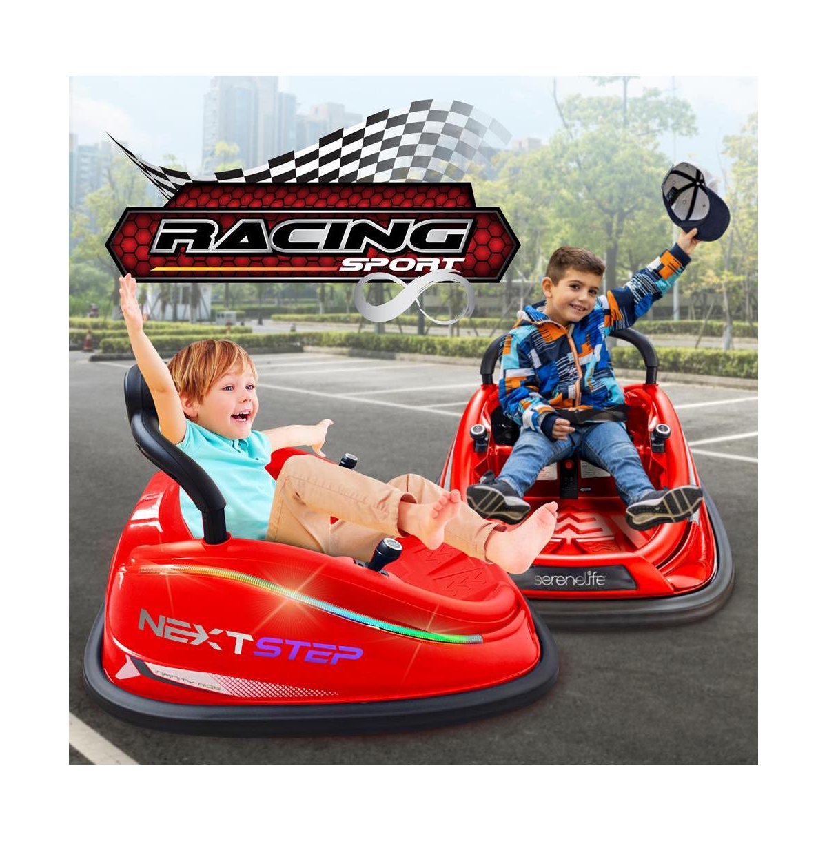 SereneLife 360° Spinning Kids Bumper Car with Remote Control, Led Lights, and 2 Driving Modes (Pink)