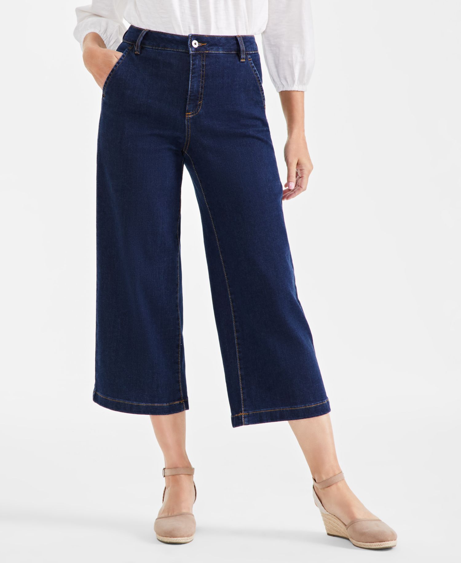 Petite High-Rise Wide-Leg Crop Jeans