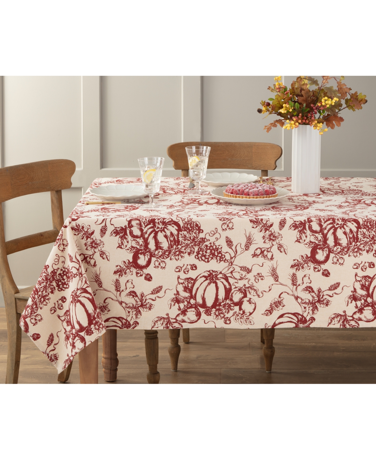 Lenox Pumpkin Printed Toile Tablecloth, 60" X 120" In Beige