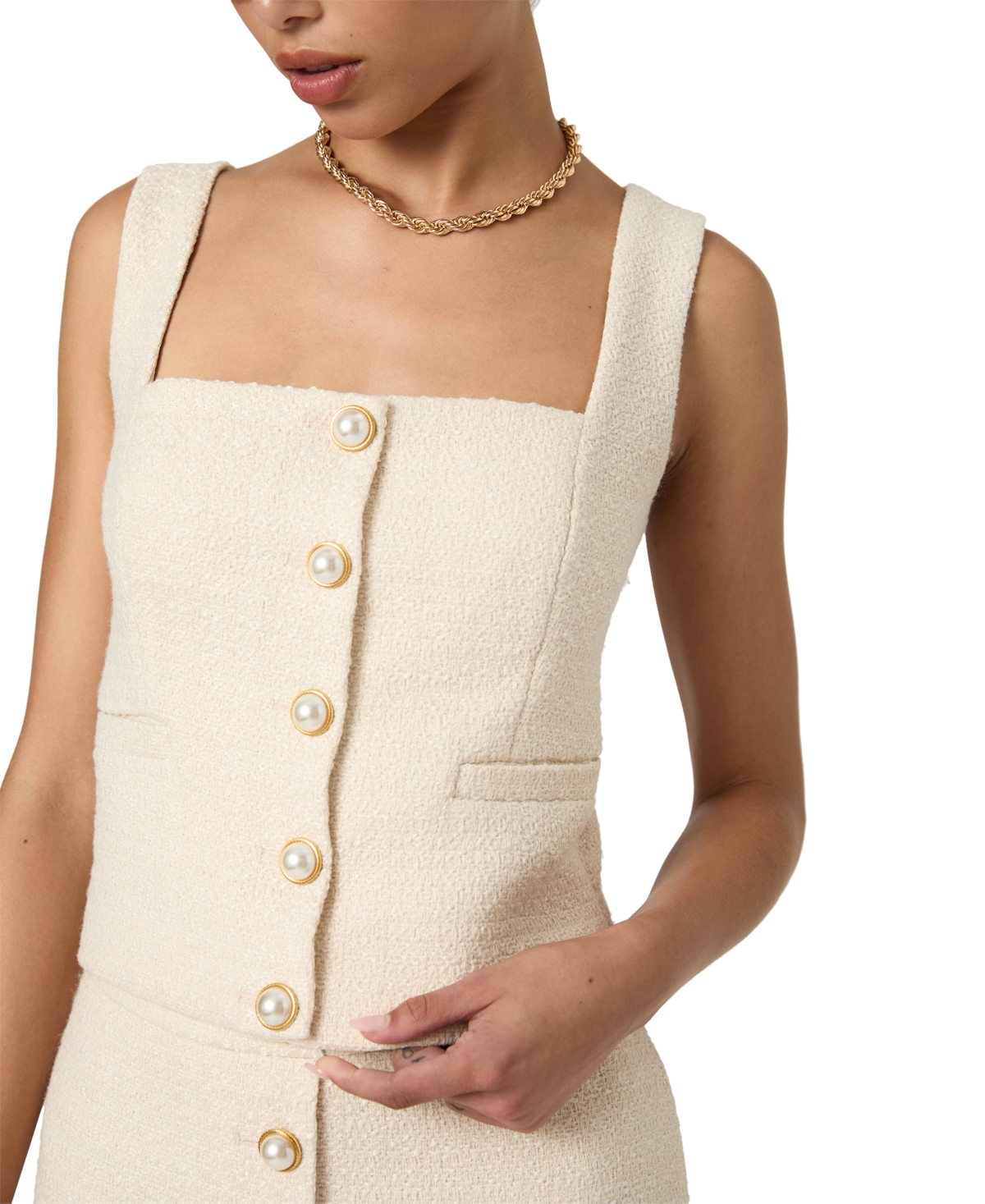 French Connection Women's Structured Woven Button-Front Top