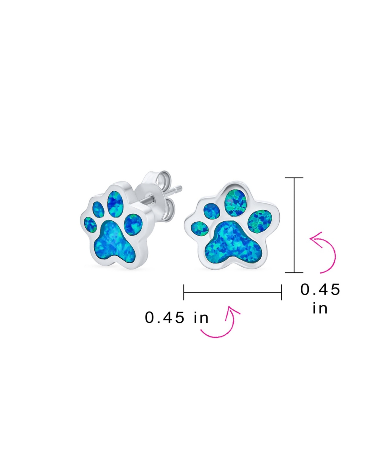 Bling Jewelry Bff Best Friend Animal Pet Lover Bff SyntheticOpal Inlay Cat Dog Puppy Paw Print Stud Earrings For Women .925 Sterling Silver For