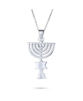 Created Blue Opal Religious Judaica Hanukkah Menorah Star Of David Pendant Necklace Bat Mitzvah Silver