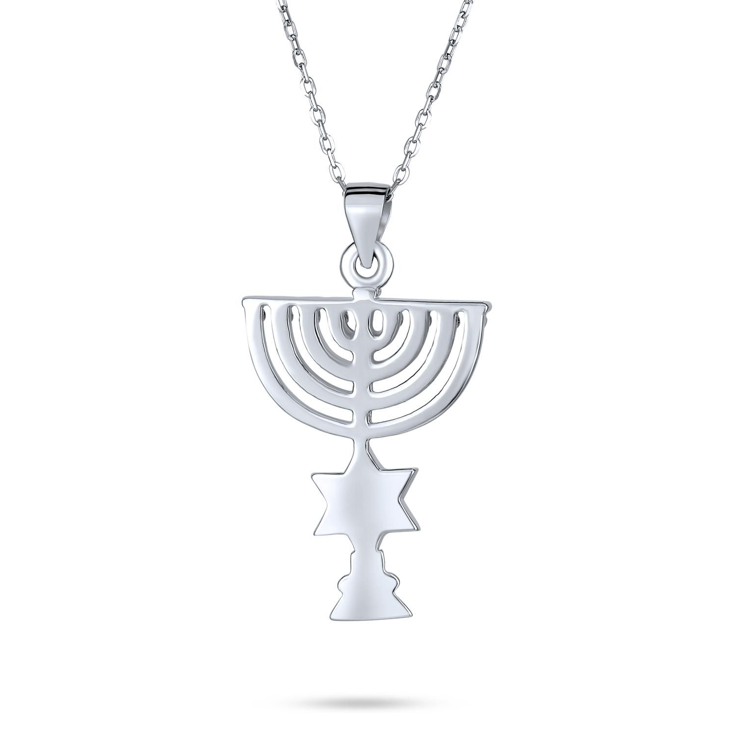 Created Opal Judaica Star of David Menorah Pendant Necklace Sterling Silver