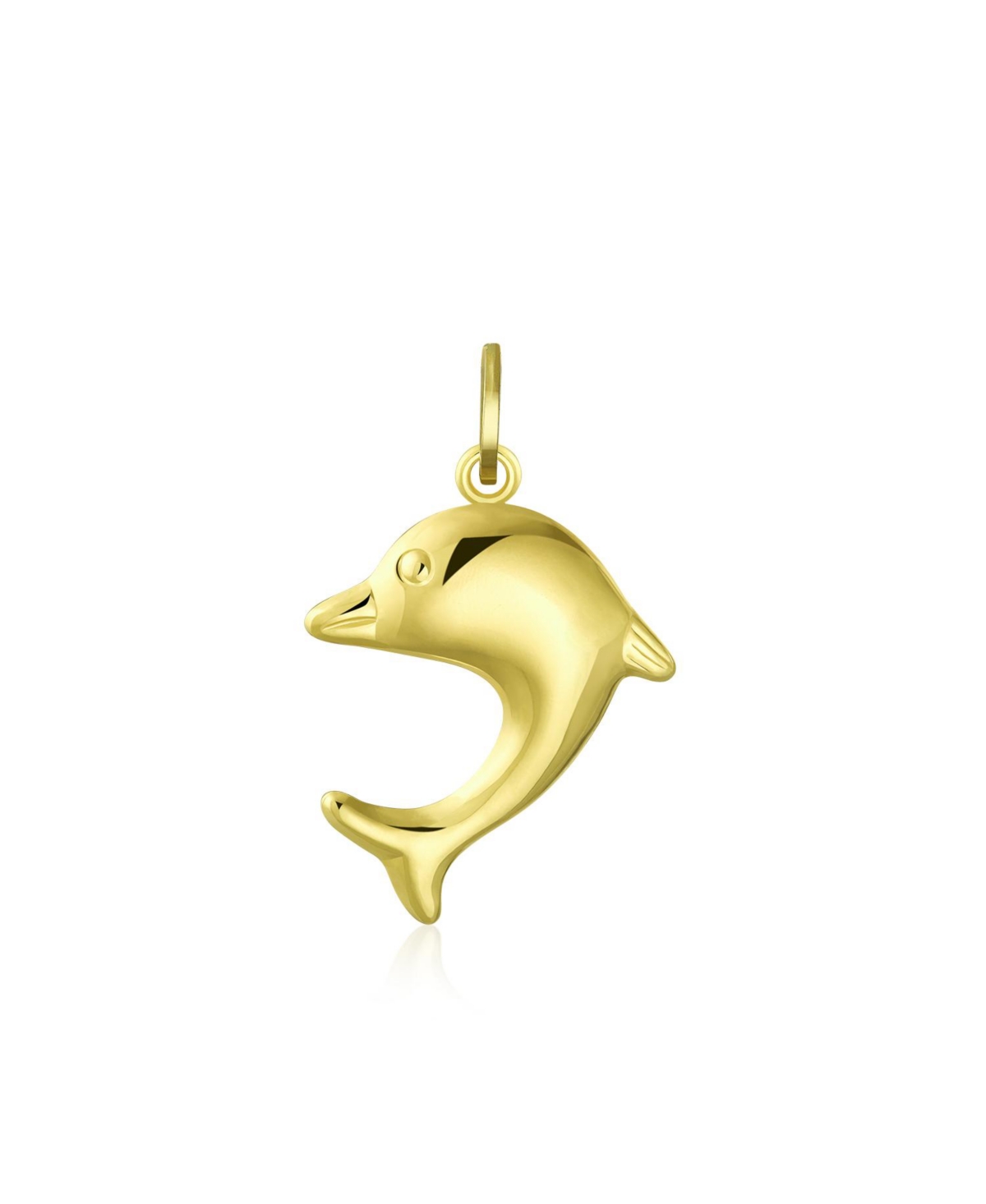 Bling Jewelry Small Danity Vacation Real 14K YellowNautical Sea Fish Dolphin Pendant Necklace For Women No Chain - Gold