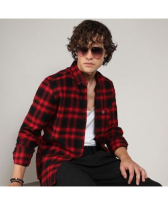Men's Midnight Black & Scarlet Red Brushed Buffalo Check Shirt