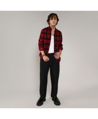 Men's Midnight Black & Scarlet Red Brushed Buffalo Check Shirt
