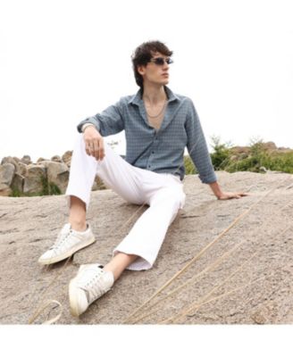 Men's Icy Blue Micro-Tartan Plaid Shirt