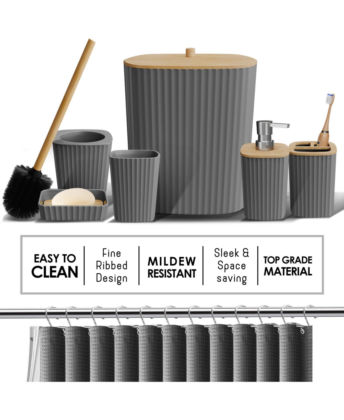 Clara Clark 27 Piece Complete Bathroom, Vanity & Shower Accessories Set - Grey