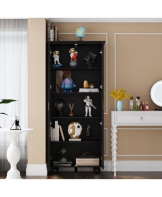 White Wood 5-Shelf Standard Bookcase with Ball-Shape Legs