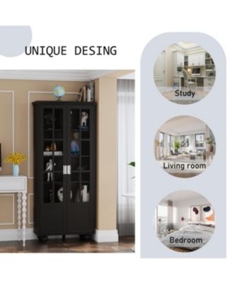 White Wood 5-Shelf Standard Bookcase with Ball-Shape Legs