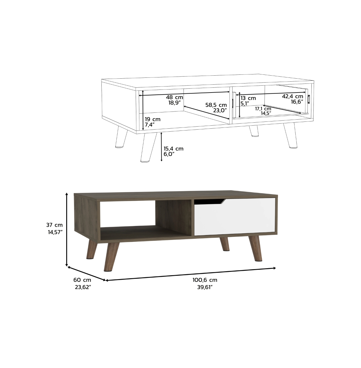 Depot E-Shop Kobe Coffee Table 2.0 , One Open Shelf, One Drawer -white