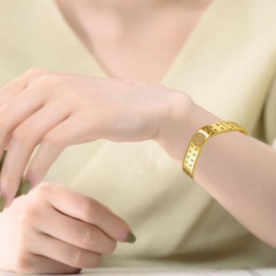 14k Gold Plated with Cubic Zirconia Textured Geometric Square Bangle Bracelet