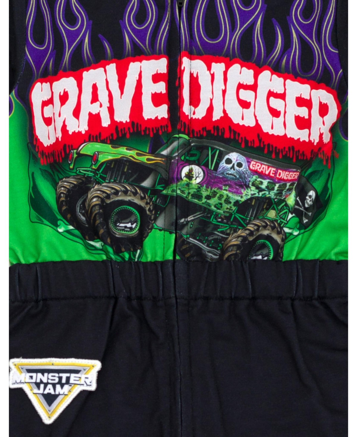 Monster Jam Boys Grave Digger French Terry Racing Zip Up Coverall to -/ purple