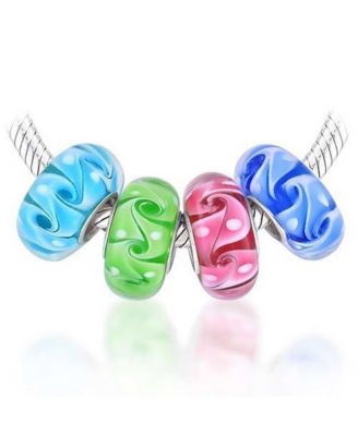 Murano Glass Multi Color Set Of 4 Ocean Wave Swirl Spacer Charm Bead Sterling Silver Fits European Bracelet