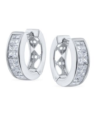 Invisible Cut Channel Set CZ Hoop Earrings Black White Huggie Kpop Silver