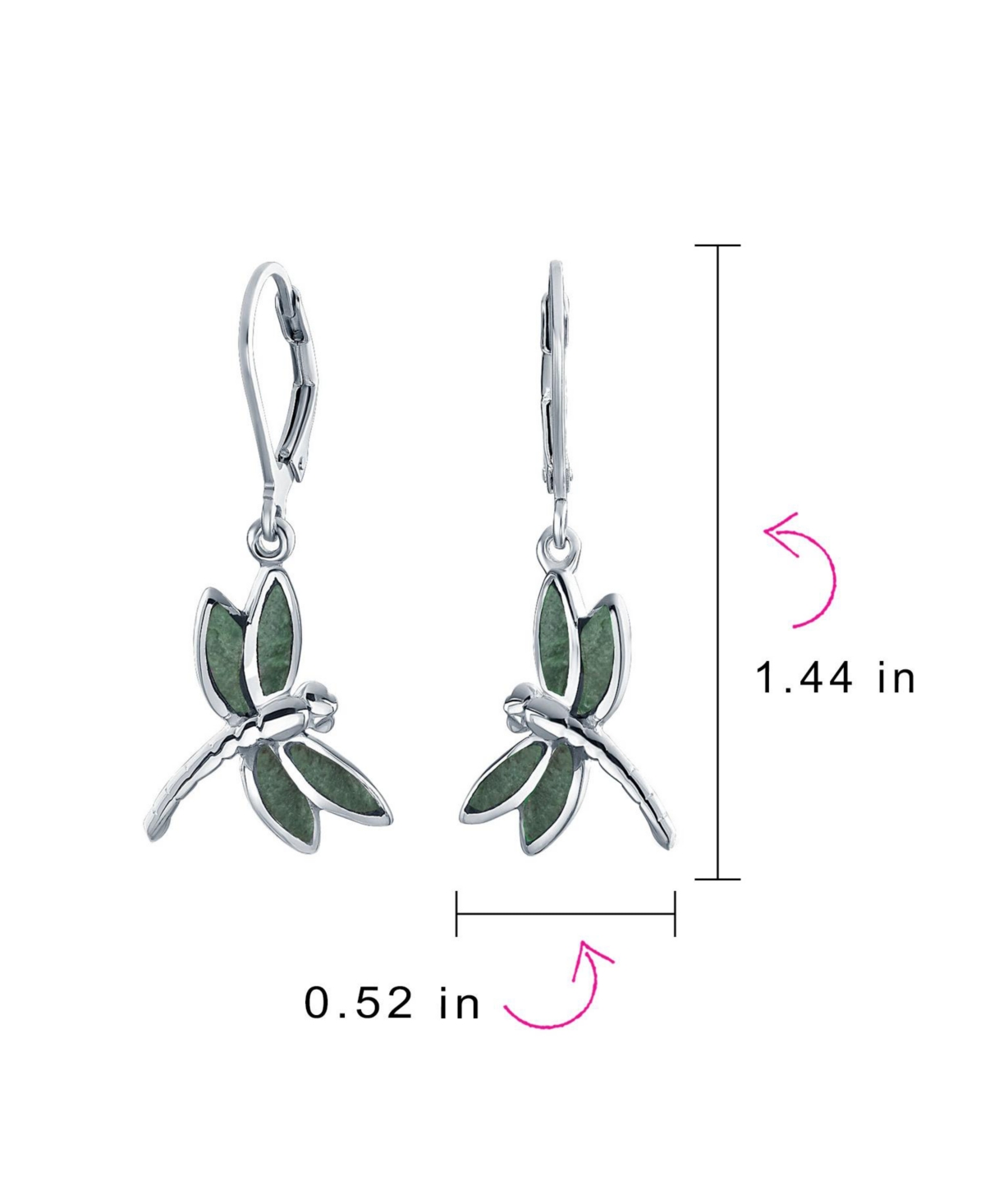 Bling Jewelry Dainty Butterfly Dragonfly Firefly GardenAgate Inlaid Drop Lever back Dangle Earrings For Women .925 Sterling Silver - Green