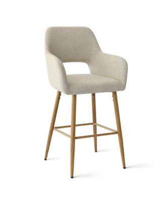  Set of 2  Linen Armrest Counter Height Stools - Back for Kitchen Island