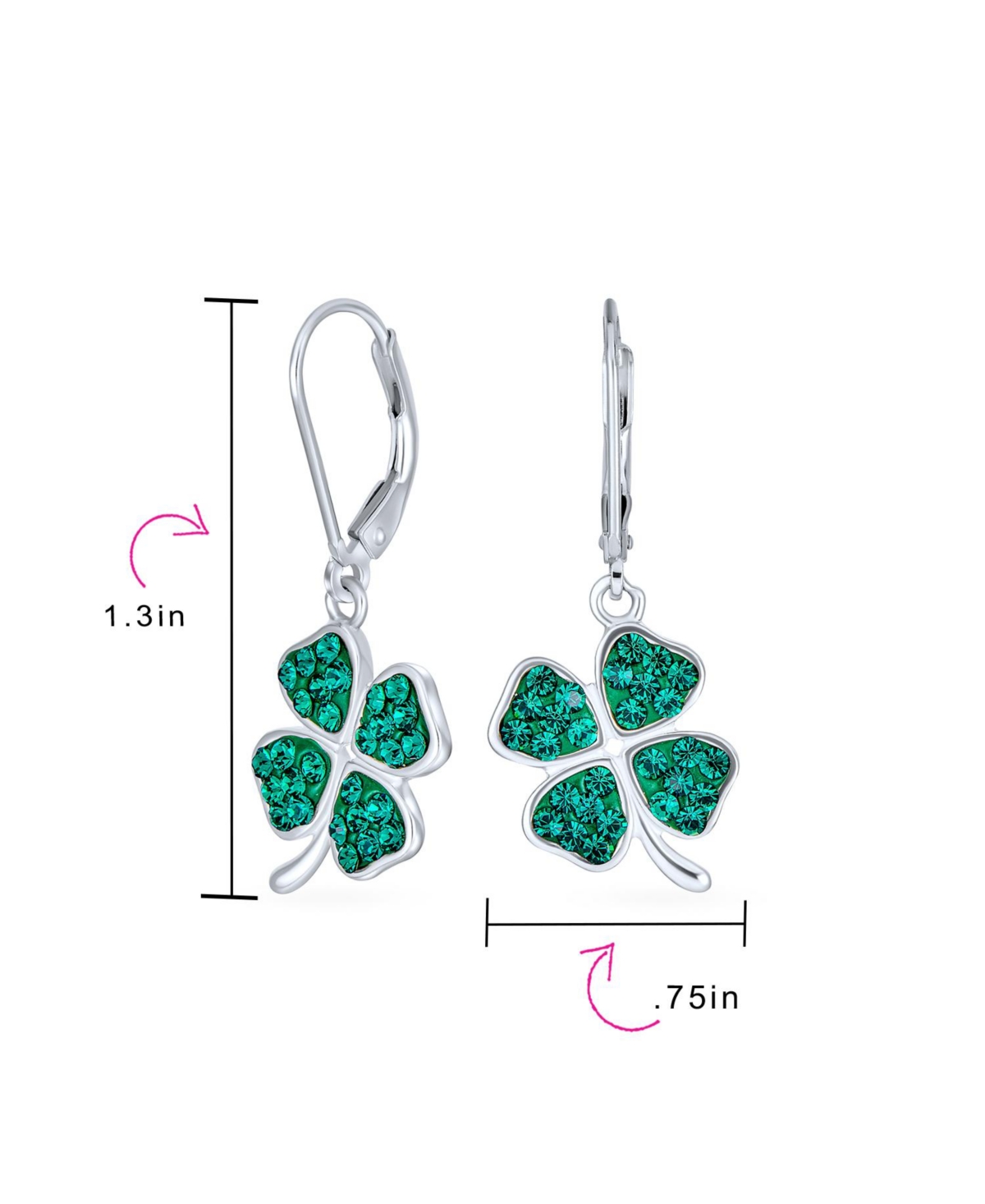Bling Jewelry Celtic Irish Good Luck Sparkling Green Crystal Clover Shamrock Dangle Earrings Charm For Women .925 Sterling Silver Lever back - Silver