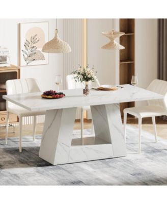 Dining Table for 4 to 6 People, 63" Rectangular Dining Room Table, Modern Wooden Faux Marble Dinner Table with Sturdy Base for Kitchen, Living Room