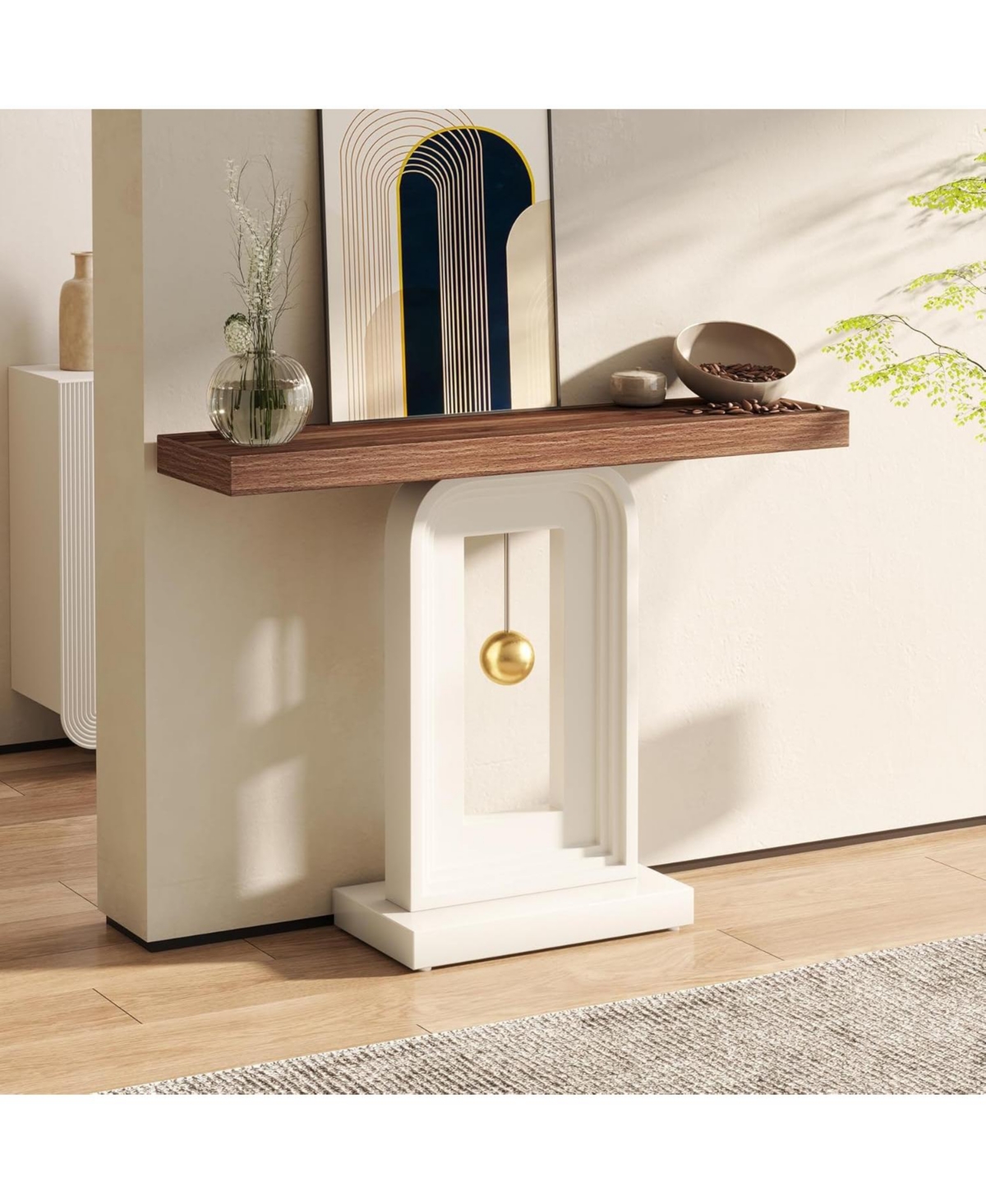 Tribesigns Modern Console Table, Inches Narrow Sofa Entryway Table with Pendulum Shape Base, Contemporary Wood Accent Table for Living Room Hallway