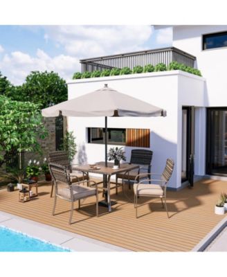 Brown 5-Piece PE Wicker Outdoor Dining Set with Green Cushions