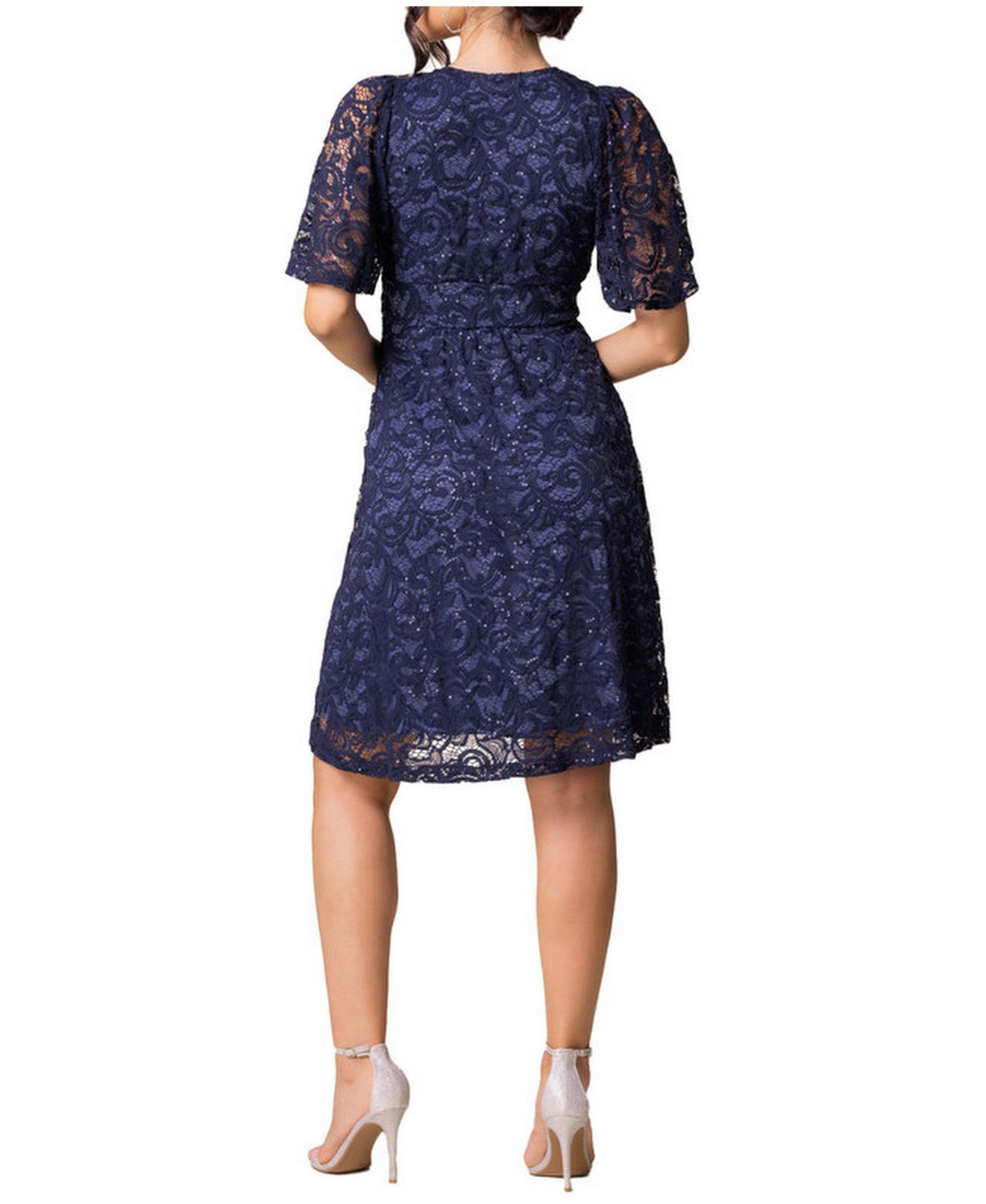 Women's Starry Sequin Lace V-Neck Cocktail Dress with Pockets