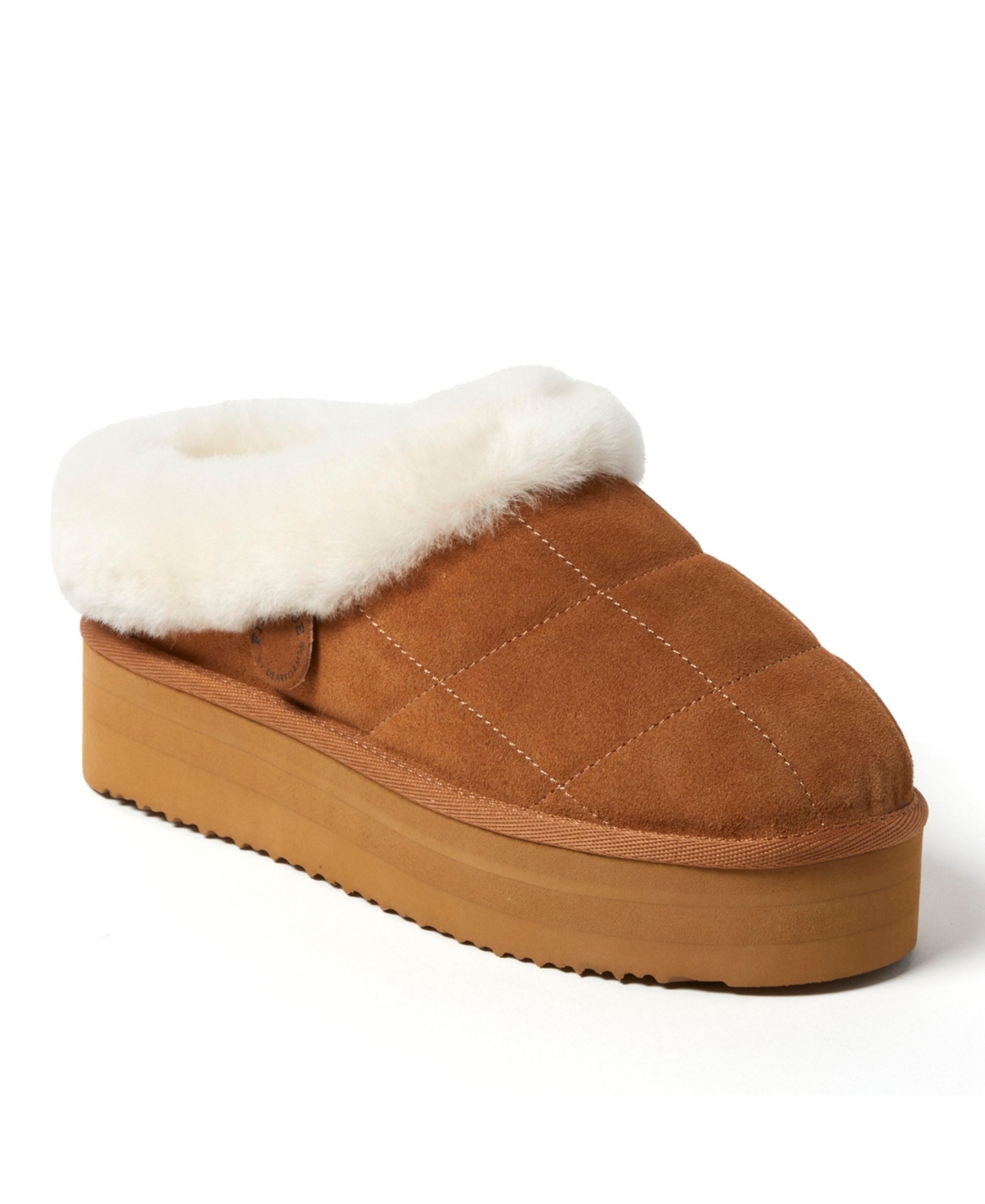 Fireside by Dearfoams Women's Bendigo Genuine Shearling Quilted Platform Clog Slipper - Chestnut
