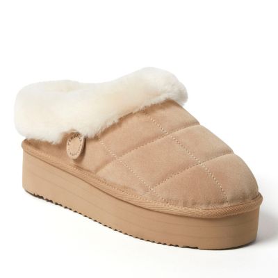 Fireside by Women's Bendigo Genuine Shearling Quilted Platform Clog Slipper