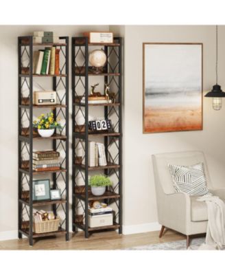 Extra Tall Freestanding Corner Shelf with 7 Tiers, Narrow Bookcase for Small Spaces and Home Office Storage